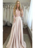 3/4 Sleeves Long A Line Satin Prom Dresses with Pockets LBQ1754